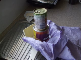 Saucer and cans in place - pressing the tofu
